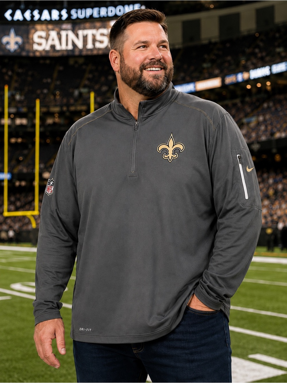 Nike New Orleans Saints NFL Dri-FIT On Field 1/4 Zip Pullover Jacket Mens 2XL XL